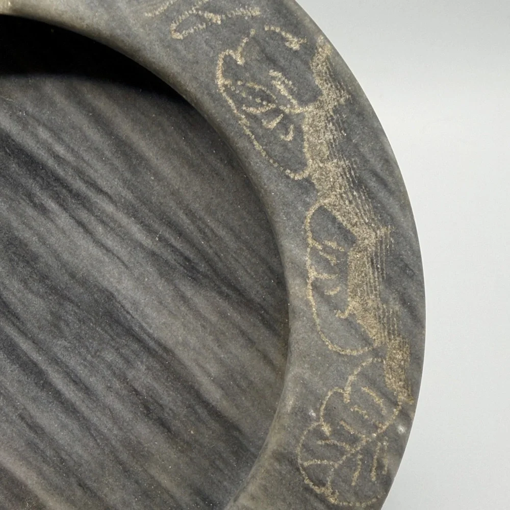 Vintage Handmade Round Etched Stone Trinket Dish Ashtray Catchall Keepsake Decor